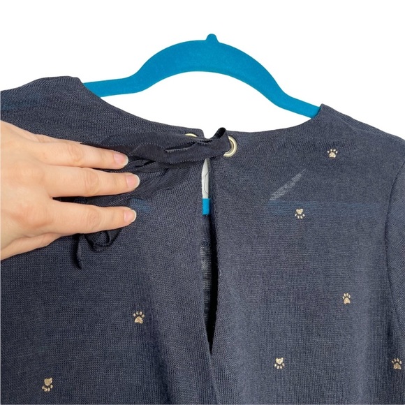 Grace & Mila Navy Blue Gold Glitter Paw Print Button Back Woven Blouse - Picture 9 of 14